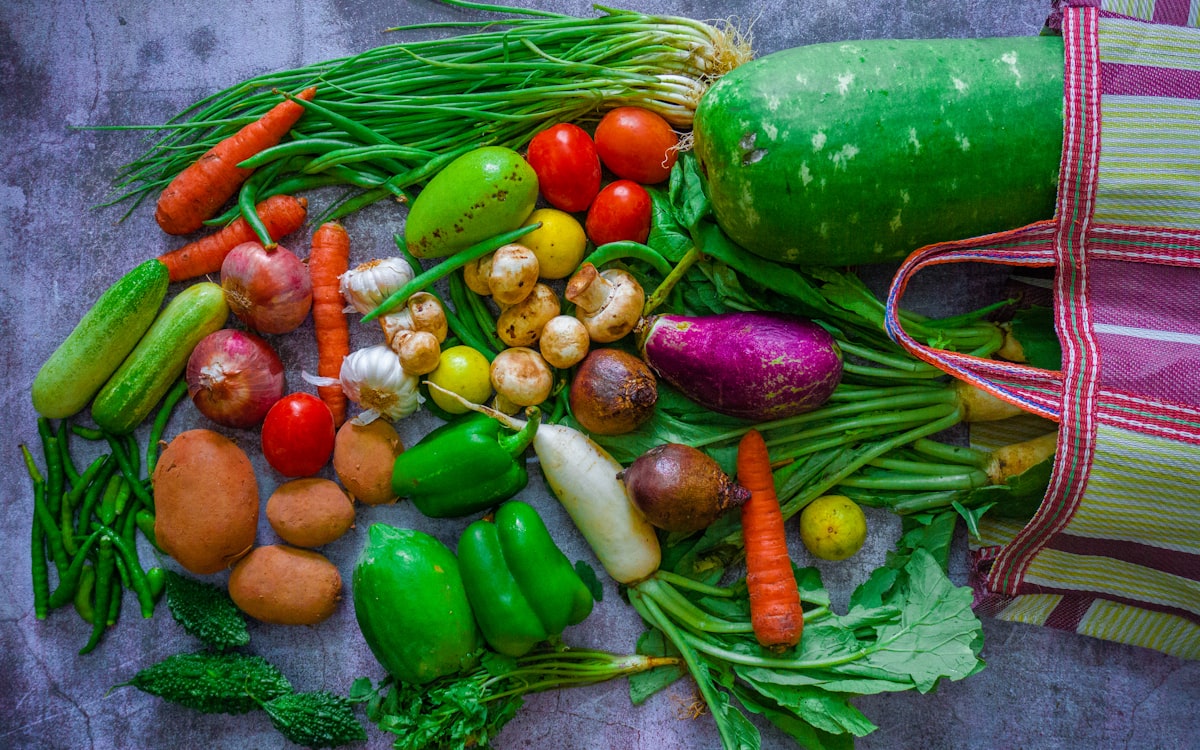 Green chili and red and orange tomatoes
