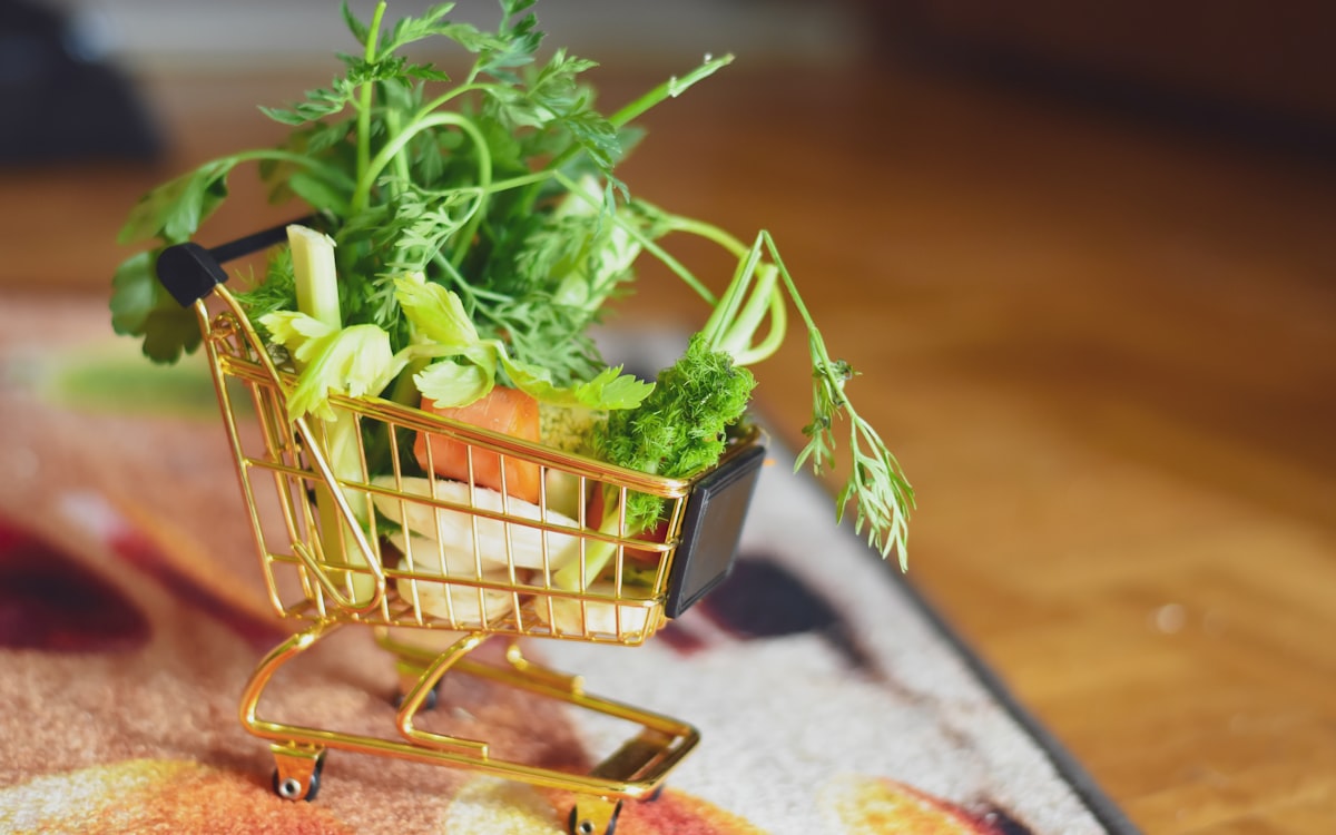 Green leaves on shopping cart
